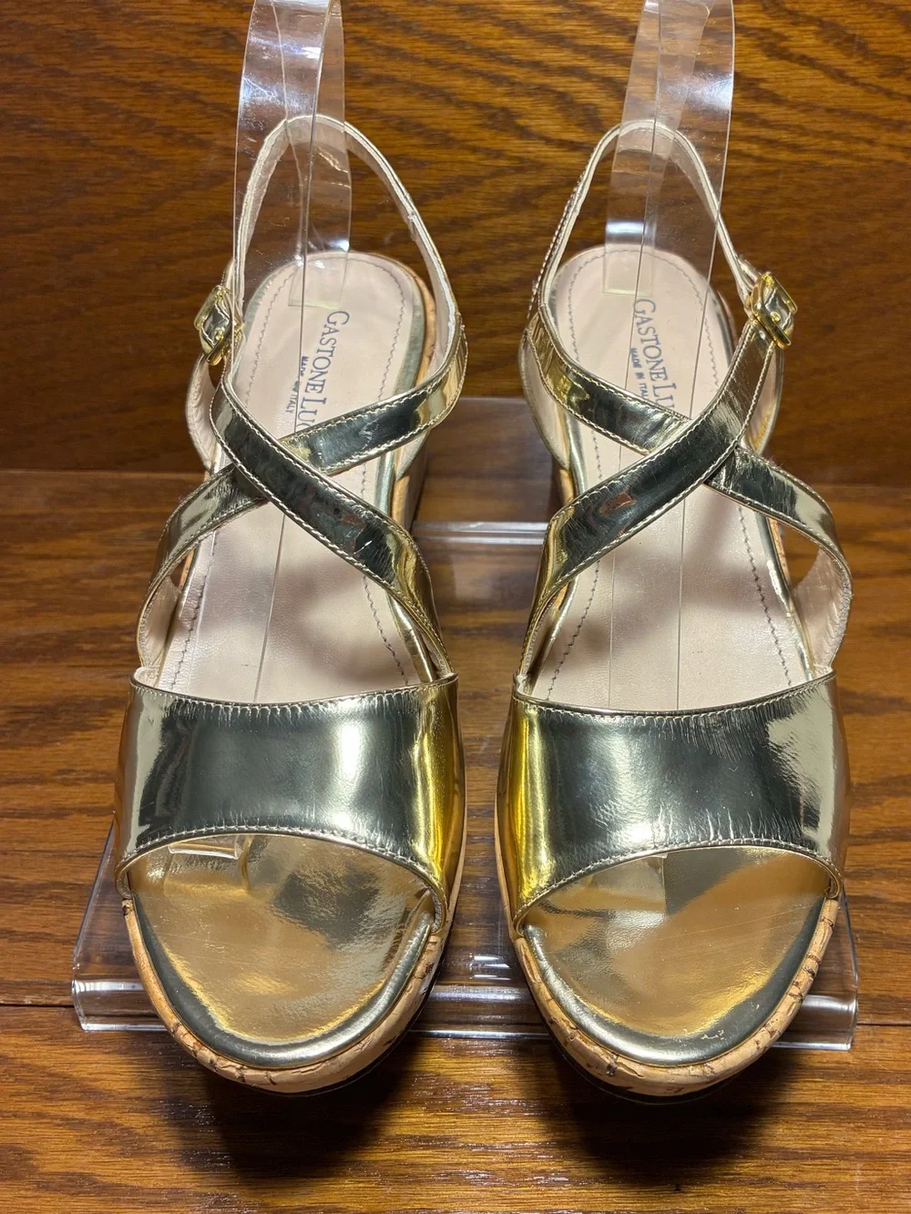 Gastone Lucioli ITALY MADE Metallic Gold Cork Platform Wedge Sandals EU40 US 9.5
